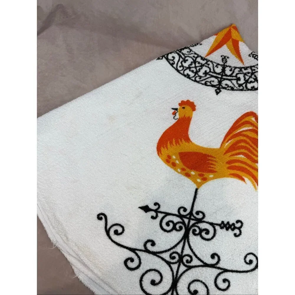 Vintage Terrycloth Chicken Rooster Tablecloth MCM Mod READ